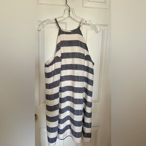Spaghetti Strap Blue and White Striped Linen Dress